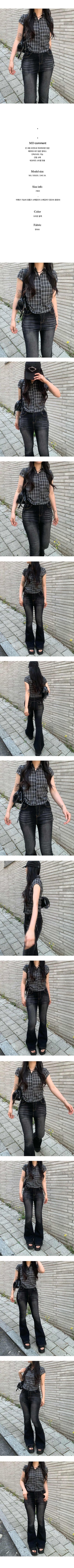 [2 colors] Check String Shirring Shirt