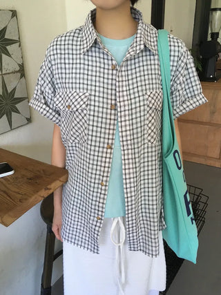 [3 colors] Short-sleeved check shirt
