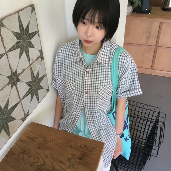 [3 colors] Short-sleeved check shirt