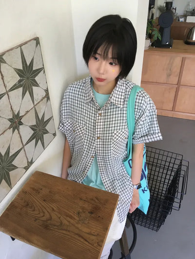 [3 colors] Short-sleeved check shirt