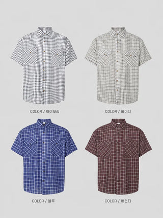 [3 colors] Short-sleeved check shirt