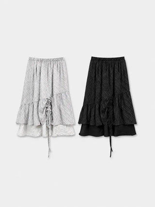 [2 colors] Shirred check skirt