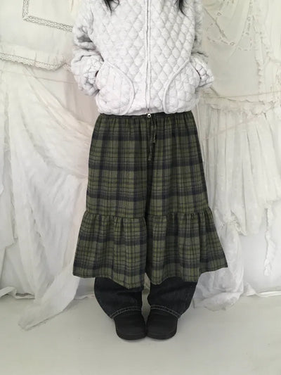 (2 colors) Fleece-lined check skirt