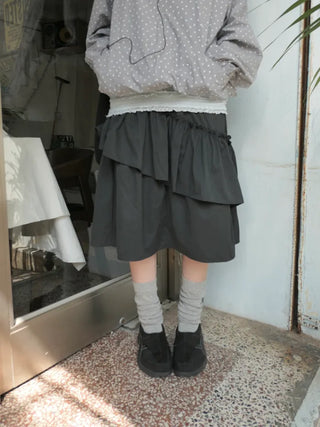 Elastic waist frill skirt
