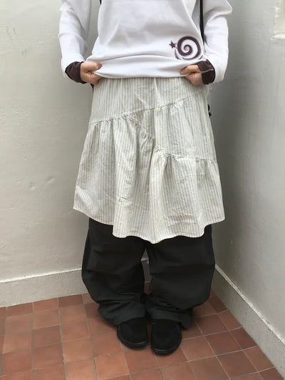 (2 colors) Striped Shirred Skirt