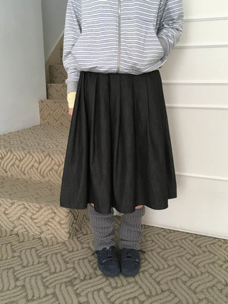(2 colors) Pleated denim skirt