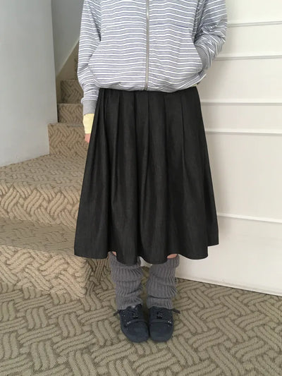 (2 colors) Pleated denim skirt