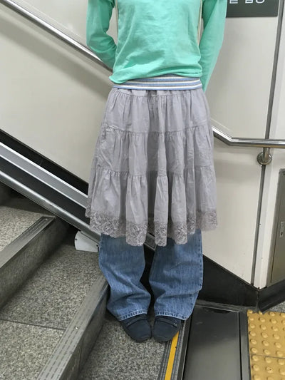 (3 colors) Lace tiered skirt