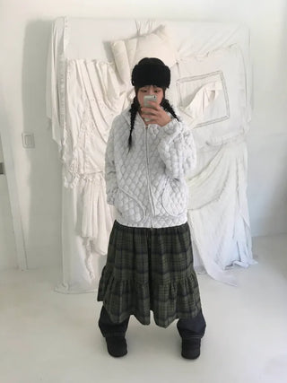(2 colors) Fleece-lined check skirt