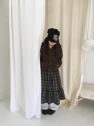 (2 colors) Fleece-lined check skirt