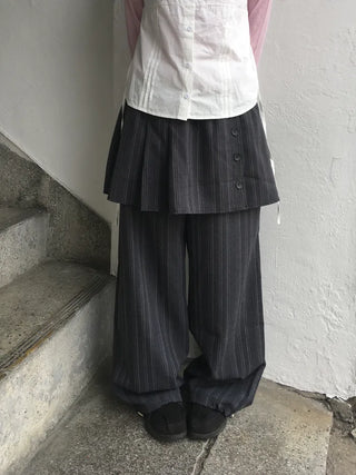 [2 colors] Striped skirt pants