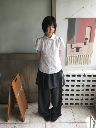 [2 colors] Striped skirt pants