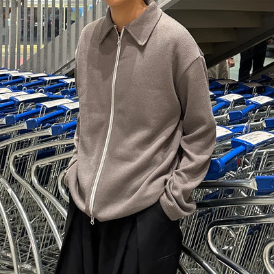 (Unisex) Double Zip Collar Cardigan