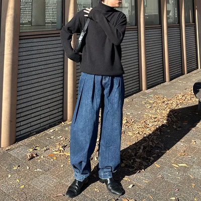 Denim wide pintuck balloon pants