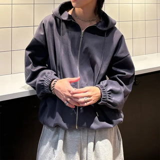 (Unisex) Gathered Zip-Up Hoodie