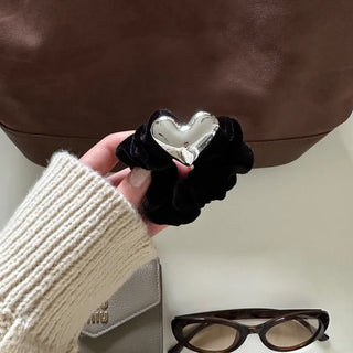 Velvet heart hair tie