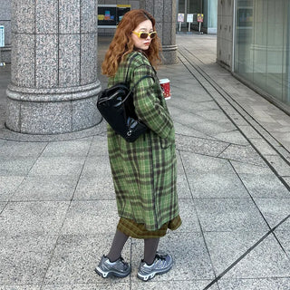 Checked long coat
