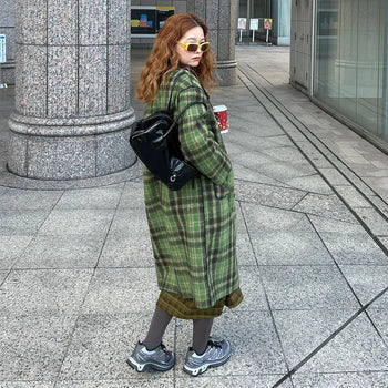 Checked long coat