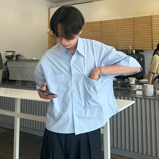 Basic cropped short-sleeved cotton shirt