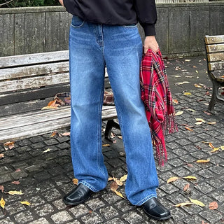 Washed wide denim pants