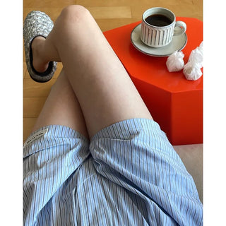 Cotton striped elastic waist shorts