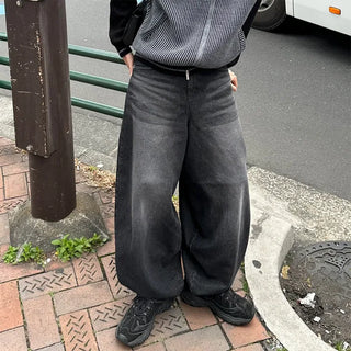 Washed balloon wide pants