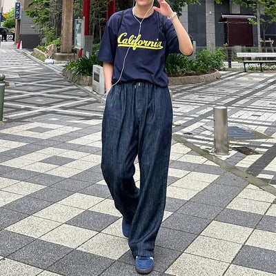 Linen denim wide-leg pants