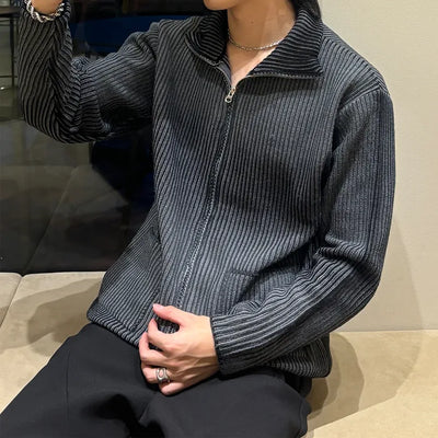 (Unisex) Spray Rib Double Zip Knit