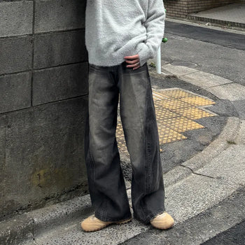 (Unisex) Washing Incision 3D Denim Pants