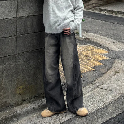 (Unisex) Washing Incision 3D Denim Pants