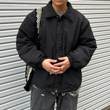 (Unisex) Drawstring Collar Padded Blouson