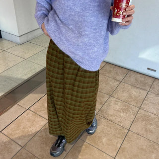 Classic check long skirt