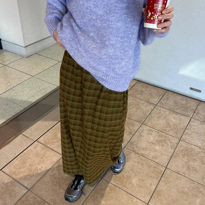 Classic check long skirt