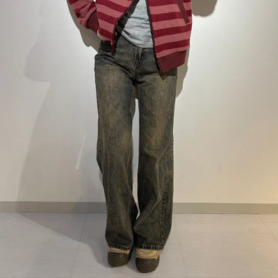 Washed wide denim pants