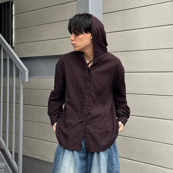 (Unisex) Double Check Hooded Shirt