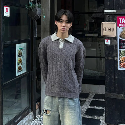 (Unisex) Two-tone Cable Knit