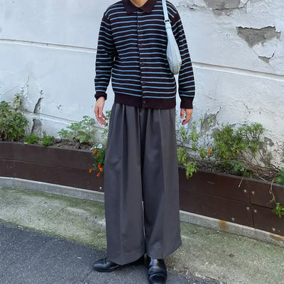 (Unisex) Three-pleat wide banding slacks
