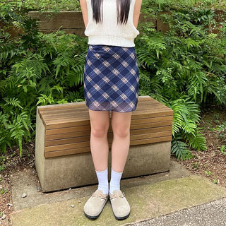 Checked chiffon mini dress