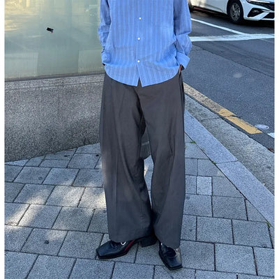(Unisex) Side-pleated wide-leg slacks