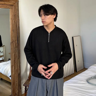 Semi-zip ribbed cardigan