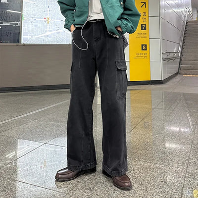 Seam cargo denim pants