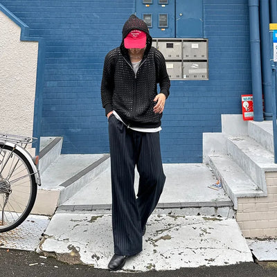 Mesh knit hooded zip-up