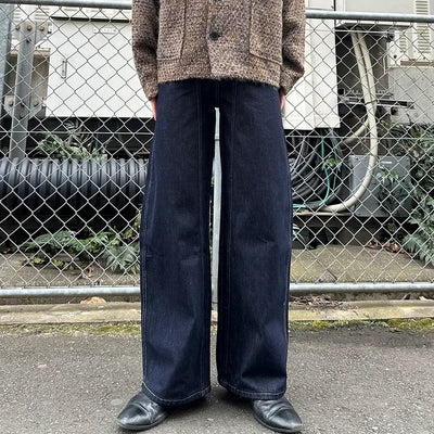 Curved denim wide-leg pants