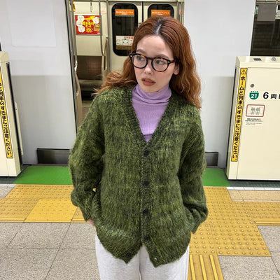 (Unisex) V-neck Melange Cardigan