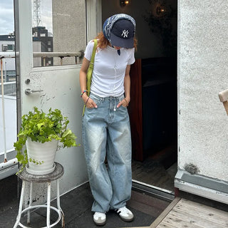 Wide denim pants