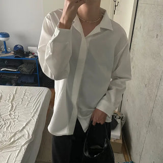 Hidden button open collar shirt