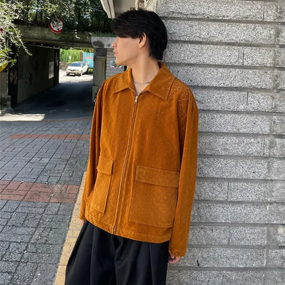 (Unisex) Suede Perforated String Jacket