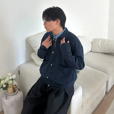(Unisex) Casual Knit Collar Zip-Up