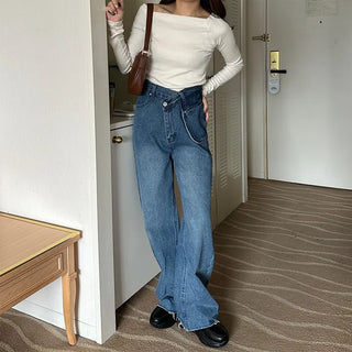 Asymmetrical denim pants