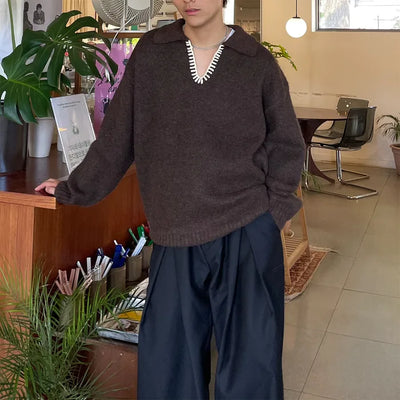 (unisex) V-neck stitched knit